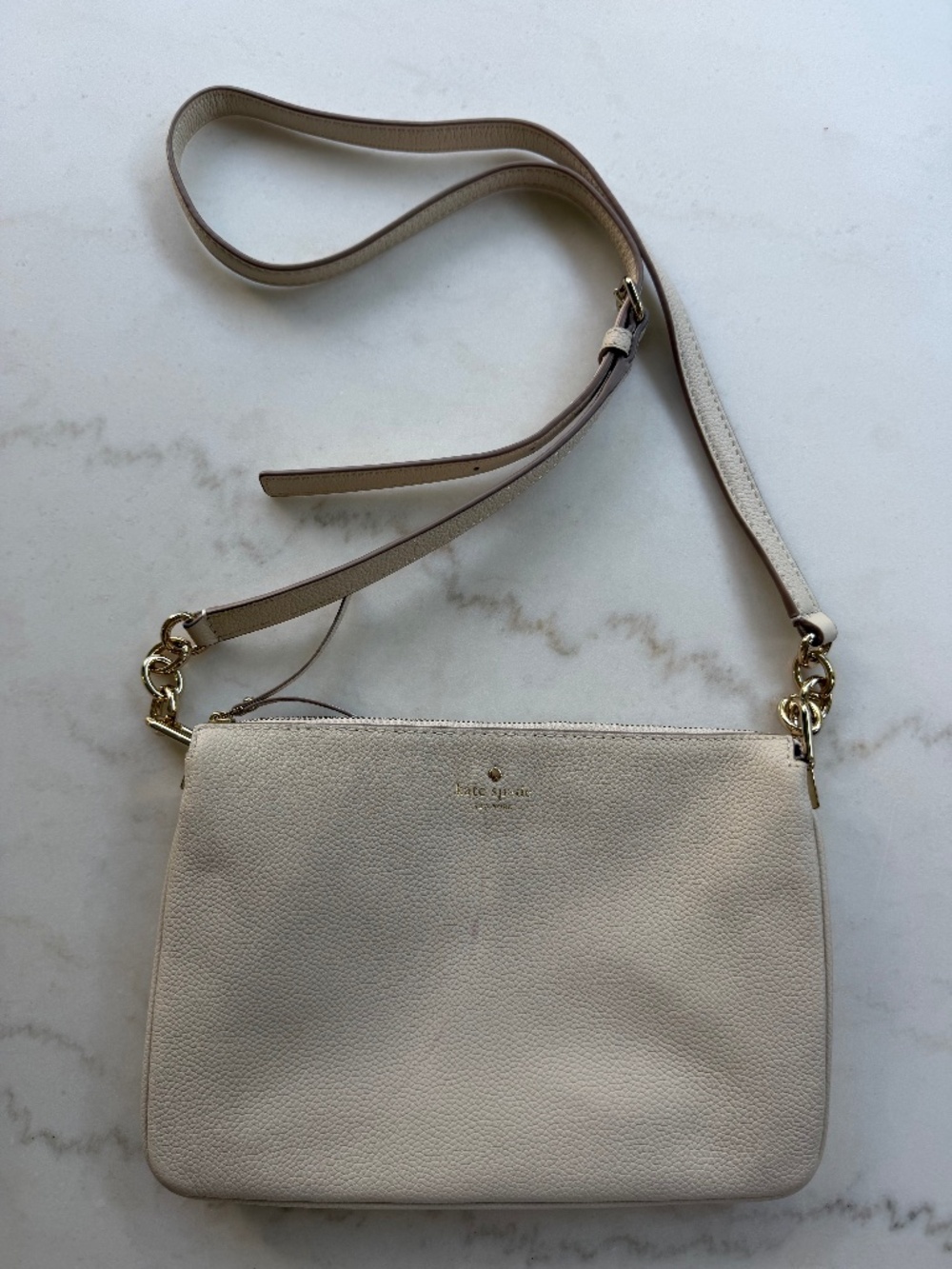Kate Spade New York Pebbled Leather Crossbody Bag Cream/Beige Gold Hardware